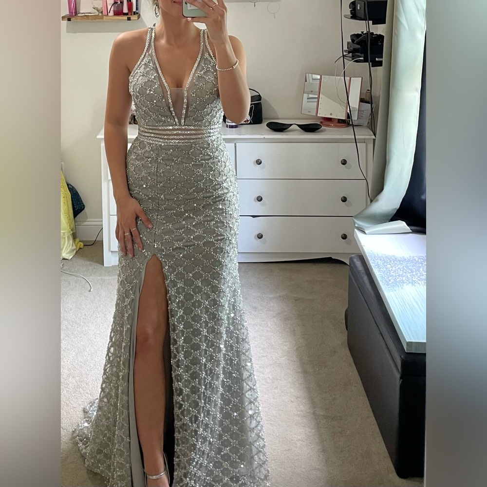 Elegant Silver Evening Gown